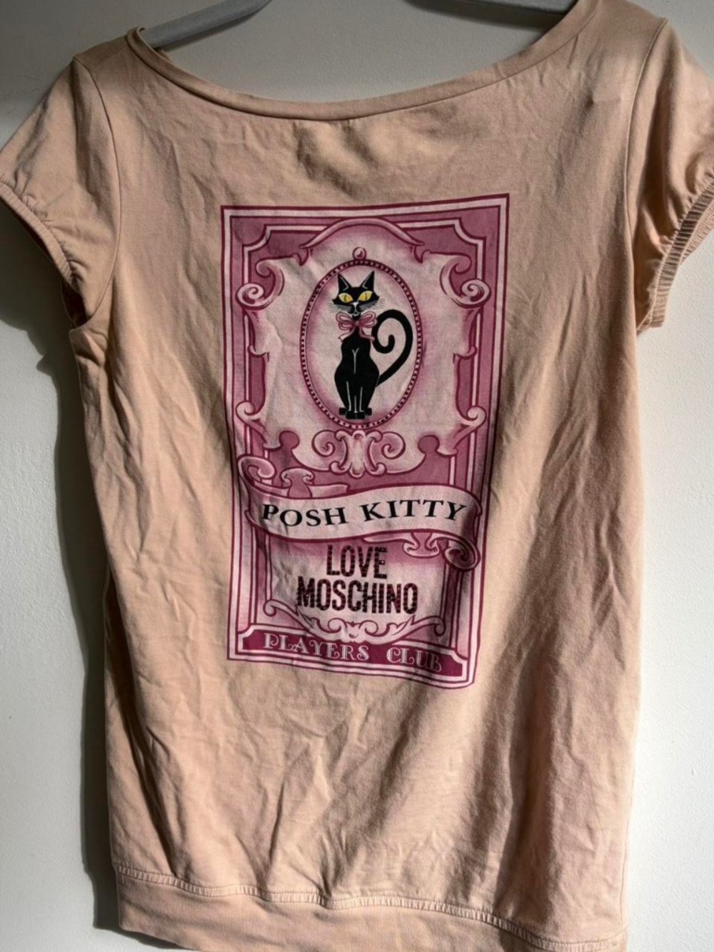 Love Moschino Women's Pink and Tan Cat Graphic Tee Size 4